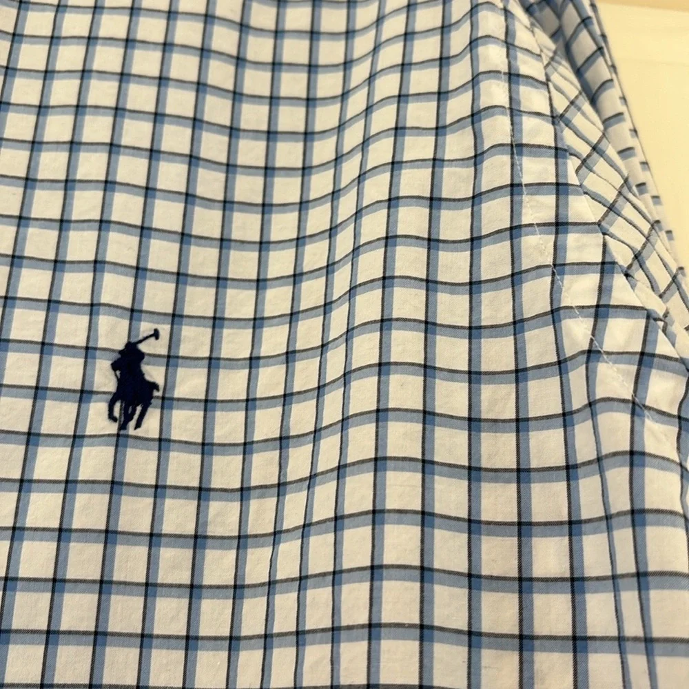 POLO RALPH LAUREN Mens Blue White Black Plaid Button Down Shirt Size Large Twill